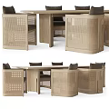 Natural Light Wood Dining Table Set With Woven Rattan Chairs And Modern Design