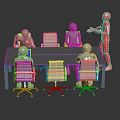 Gray Office Conference Table With Ergonomic Chairs Blue Notebook And Meeting Setup