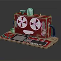 Vintage Red Kitchen Appliance With Reel Design Control Panel Digital Display And Wooden Base