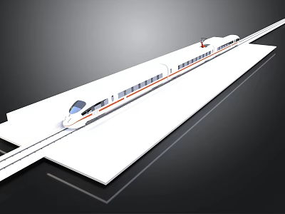 Modern High Speed Train Model With Streamlined Design On White Track 3d model