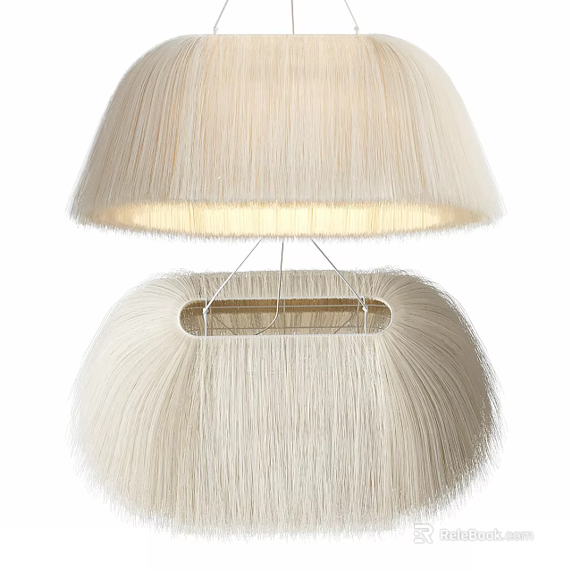 Cream White Fringed Chandelier With Double Layer Design And Soft Glowing Light 3d model 