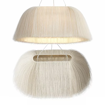 Cream White Fringed Chandelier With Double Layer Design And Soft Glowing Light 3d model