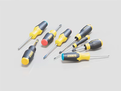 Stanley Hardware Tools Set Including Different Size Screwdrivers With Yellow Black Handles 3d model
