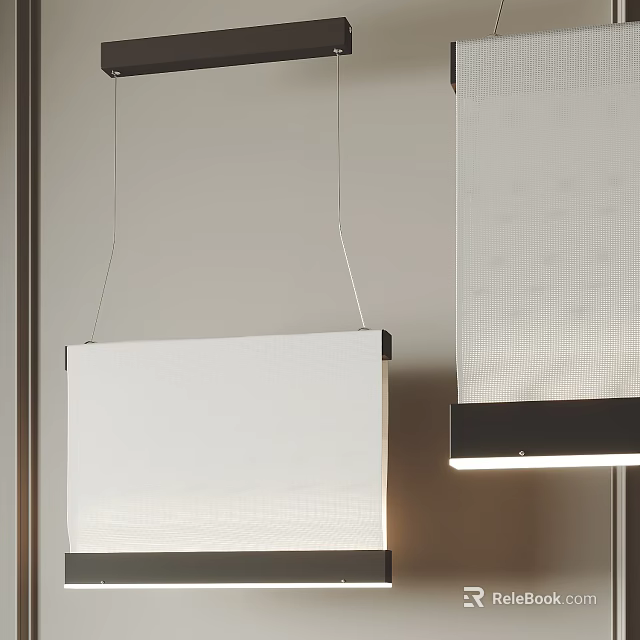 Modern Rectangular Pendant Lights With White Textured Shade And Black Frame Hanging 3d model