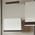 Modern Rectangular Pendant Lights With White Textured Shade And Black Frame Hanging 3d model