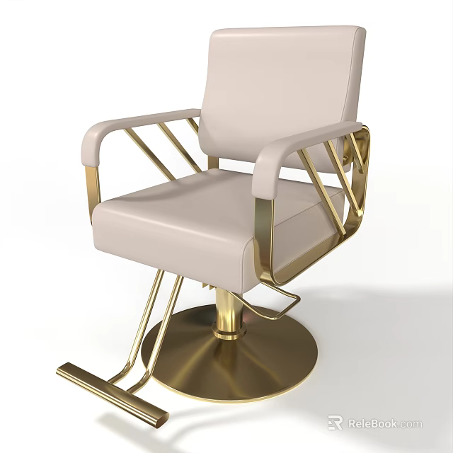 Elegant Modern Leather Armchair with Gold Metal Armrests and Round Base Design 3d model 