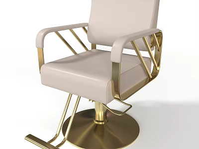 Elegant Modern Leather Armchair with Gold Metal Armrests and Round Base Design 3d model