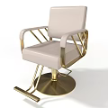 Elegant Modern Leather Armchair with Gold Metal Armrests and Round Base Design