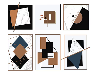 Abstract Geometric Wall Art With Marble Texture Brown Black Blue Modern Design 3d model