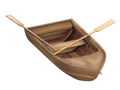 Traditional Handcrafted Wooden Boat With Wooden Oars For Rowing On Calm Waters 3d model
