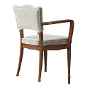 Modern Wooden Armchair And Side Chair With Light Gray Fabric Upholstery And Curved Legs