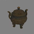 Ornate Bronze Furniture Decorative Piece With Lid Two Handles And Intricate Patterns