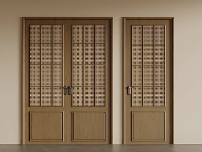 Wooden Hinged Doors With Grid Pattern Design For Home Interior Decoration 3d model