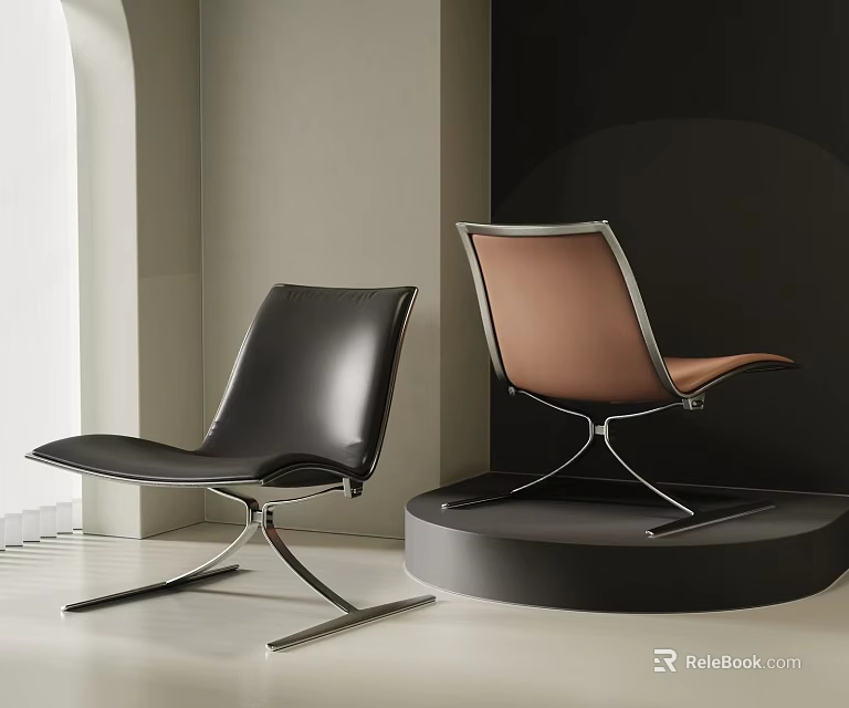 Modern Black And Brown Leather Leisure Chairs With Metal Frame For Indoor Space 3d model 
