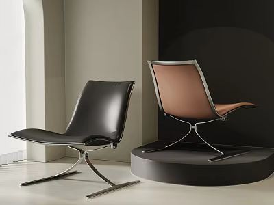 Modern Black And Brown Leather Leisure Chairs With Metal Frame For Indoor Space 3d model