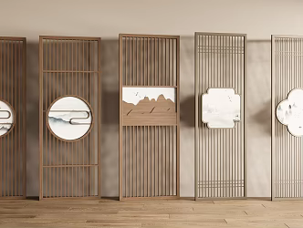 New Chinese Screen Wooden Screen Zen Screen 3d model