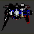 Striking Mecha Robot Character With Blue Red Gold Armor And Long Weapon Standing Pose