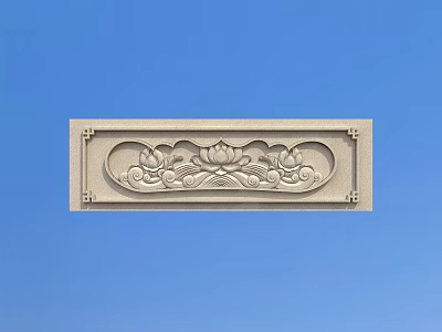 Intricate Carved Lotus Design On Decorative Stone Panel Against Blue Sky 3d model