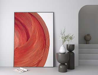 Modern abstract painting abstract orange decorative painting 3d model