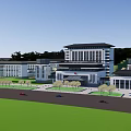 Campus Building Complex Featuring Modern Architecture Green Areas And Mountain Background 3d model