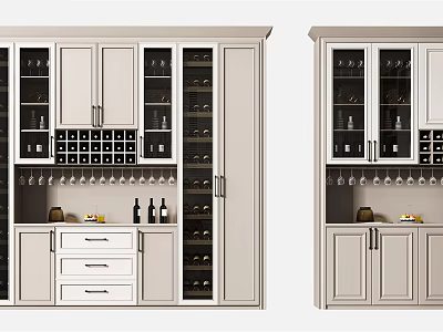 Modern Wine Cabinet With Glass Doors Wine Bottles Glasses And Storage Drawers 3d model