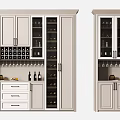 Modern Wine Cabinet With Glass Doors Wine Bottles Glasses And Storage Drawers