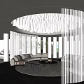 Modern Sales Office Interior With Circular White Petal Ceiling And Slat Screens