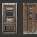 Vintage Wooden Doors with Small Windows Mail Slot and Metal Handle on Rustic Design