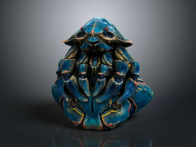 Artistic Blue Creature Sculpture With Intricate Multiple Limbs And Colorful Accents 3d model