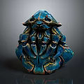 Artistic Blue Creature Sculpture With Intricate Multiple Limbs And Colorful Accents