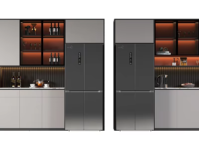Modern Wine Cabinet With Glass Doors Built in Lighting and Wine Bottle 3d model