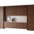 Modern Wooden Sideboard with Cabinets Marble Countertop Microwave and Coffee Maker