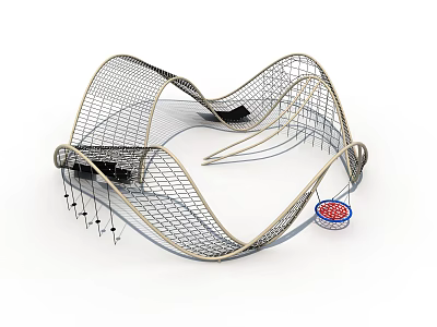 Playground Equipment with Curved Metal Frame and Net Climbing Structure Including Small Ball Pit 3d model