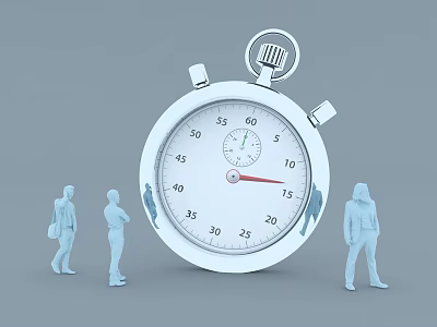 Large Stopwatch With White Dial And Standing Silhouette Figures Around 3d model
