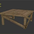 Rustic Wooden Coffee Table With Square Plank Top And Crossed Legs Design