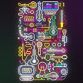Colorful Neon Decorative Lights Featuring Musical Elements Guitar And Microphone