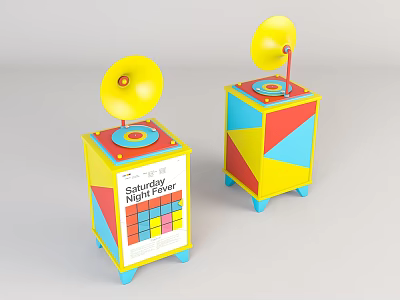 Vibrant Entryway Cabinet And Side Cabinet With Creative Geometric Design And Horn Shaped Top 3d model