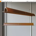 Modern Brown Leather Linear Pendant Lights With Stitching Hanging In Minimal Interior