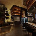 Modern Restaurant Interior With Bar Counter Chairs Decorative Pendant Lights And Wine Refrigerators