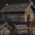 Ancient Traditional Wooden Building With Tile Roof Wooden Fence And Interior Structure