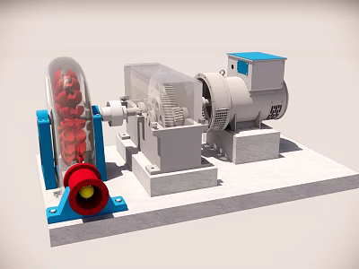 Industrial Equipment Assembly With Red Rotor Parts Blue Frame And Gray Motor Base 3d model