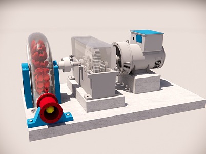 mechanical equipment impact water wheel system 3d model