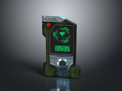 Sci Fi Tech Device With Green Screen Red Button And Metallic Knob 3d model