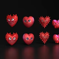 Cute Red Heart Shaped Decorative Ornament Set with Eyes and Various Designs