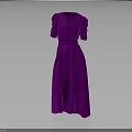 Stylish Purple V neck Dress with Puffed Sleeves Waist Belt and Long Length Design