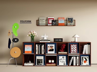 Modern Design Bookcase With Books Decorative Pieces Table Lamp And Flower Vase 3d model
