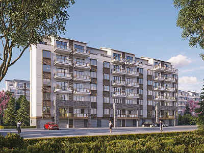 Modern Multi storey Residential Building with Greenery Balconies and Community Road 3d model