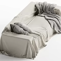 Beige Sectional Sofa with Gray Pillows and Cozy Blanket in Minimalist Living Room Design