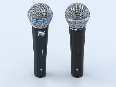 SHURE Entertainment Electronics Two Black Microphones With Silver Mesh Grille Design 3d model