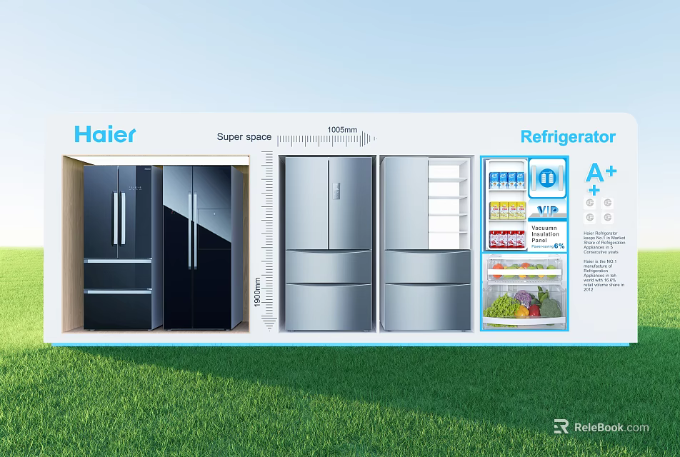 Haier Silver White Refrigerator With A Plus Energy Efficiency And Modern Design 3d model